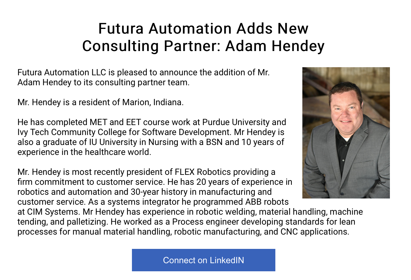Futura Automation welcome Adam Hendey