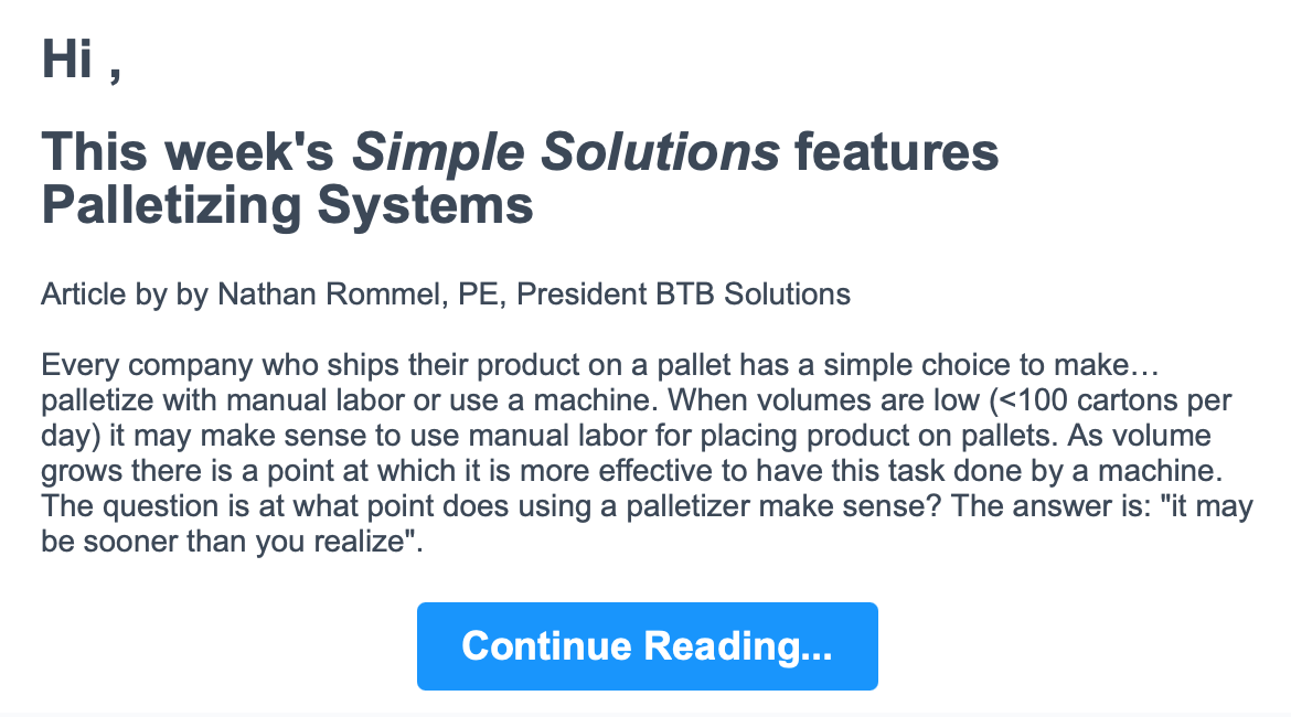 BTB Solutions- Palletizing Solutions article